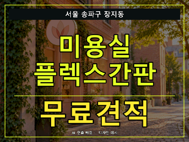 서울 송파구 장지동 미용실 플렉스간판 무료견적 안내 썸네일 · AI 연출 배경