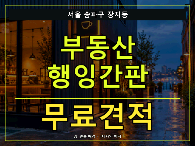서울 송파구 장지동 부동산 행잉간판 무료견적 안내 썸네일 · AI 연출 배경