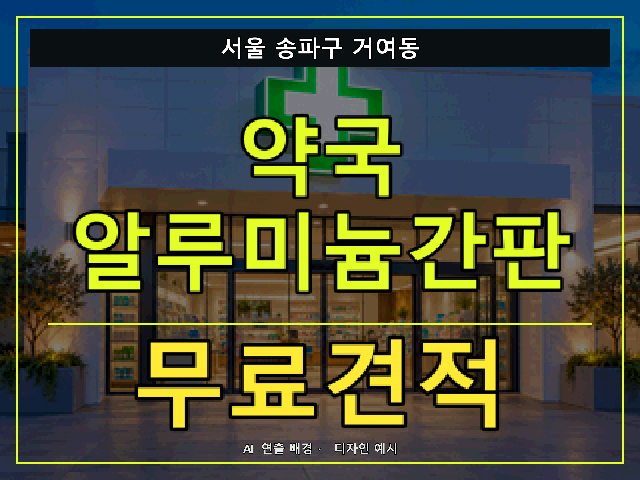 서울 송파구 거여동 약국 알루미늄간판 무료견적 안내 썸네일 · AI 연출 배경