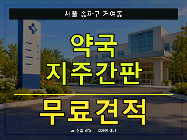 서울 송파구 거여동 약국 지주간판 무료견적 안내 썸네일 · AI 연출 배경