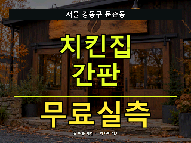 서울 강동구 둔촌동 치킨집 간판 무료실측 안내 썸네일 · AI 연출 배경