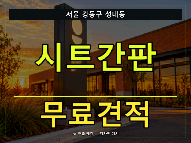 서울 강동구 성내동 시트간판 무료견적 안내 썸네일 · AI 연출 배경