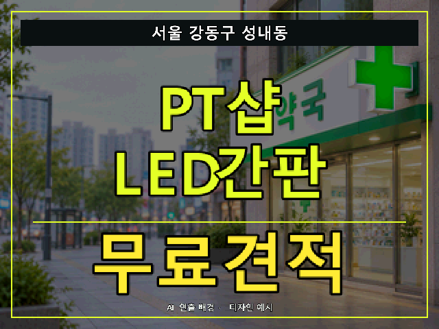 서울 강동구 성내동 PT샵 LED간판 무료견적 안내 썸네일 · AI 연출 배경