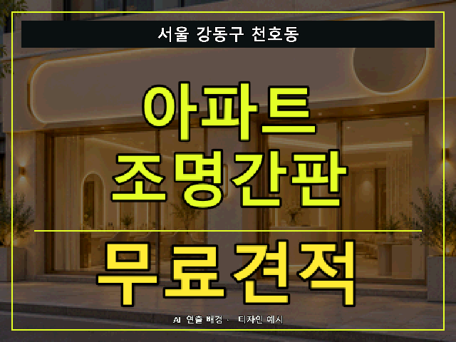 서울 강동구 천호동 아파트 조명간판 무료견적 안내 썸네일 · AI 연출 배경