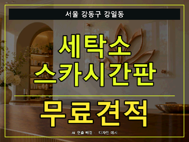 서울 강동구 강일동 세탁소 스카시간판 무료견적 안내 썸네일 · AI 연출 배경