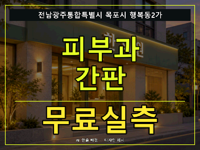 전남광주통합특별시 목포시 행복동2가 피부과 간판 무료실측 안내 썸네일 · AI 연출 배경