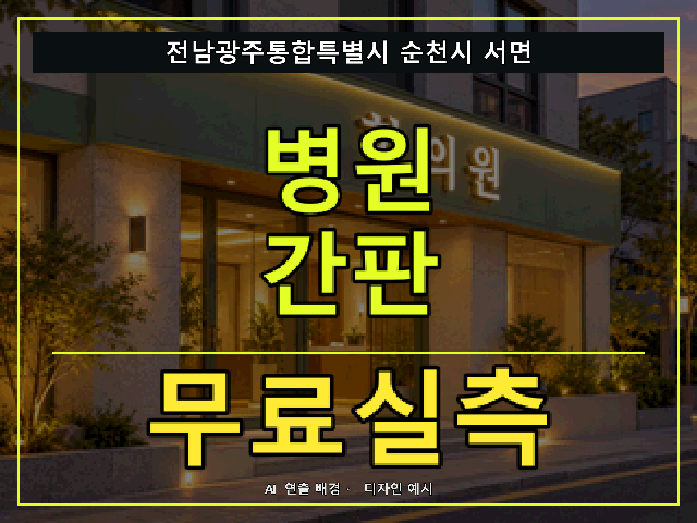 전남광주통합특별시 순천시 서면 병원 간판 무료실측 안내 썸네일 · AI 연출 배경