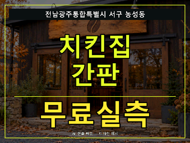 전남광주통합특별시 서구 농성동 치킨집 간판 무료실측 안내 썸네일 · AI 연출 배경