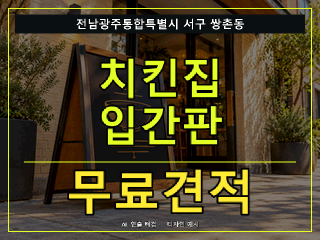 전남광주통합특별시 서구 쌍촌동 치킨집 입간판 무료견적 안내 썸네일 · AI 연출 배경