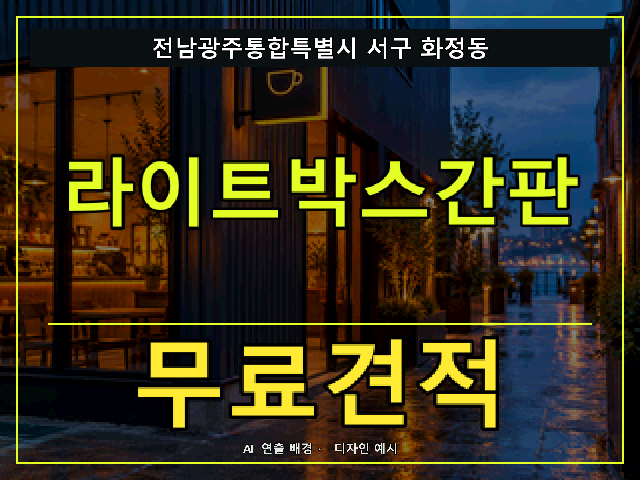 전남광주통합특별시 서구 화정동 라이트박스간판 무료견적 안내 썸네일 · AI 연출 배경