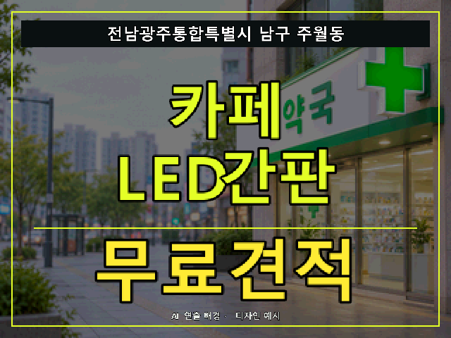 전남광주통합특별시 남구 주월동 카페 LED간판 무료견적 안내 썸네일 · AI 연출 배경
