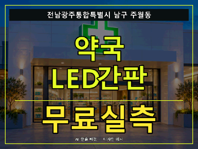 전남광주통합특별시 남구 주월동 약국 LED간판 무료실측 안내 썸네일 · AI 연출 배경