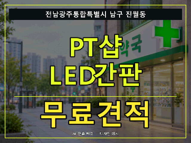 전남광주통합특별시 남구 진월동 PT샵 LED간판 무료견적 안내 썸네일 · AI 연출 배경