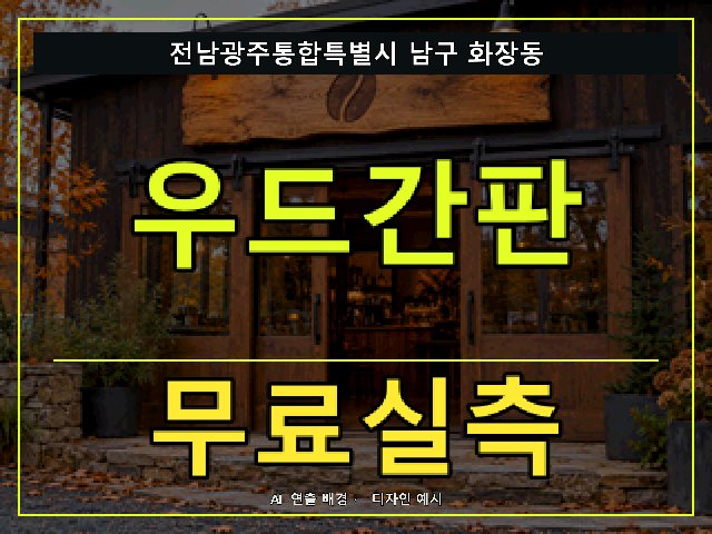 전남광주통합특별시 남구 화장동 우드간판 무료실측 안내 썸네일 · AI 연출 배경