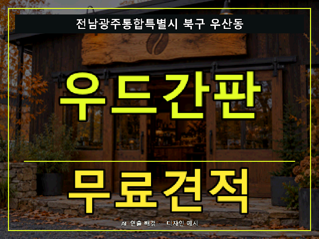 전남광주통합특별시 북구 우산동 우드간판 무료견적 안내 썸네일 · AI 연출 배경
