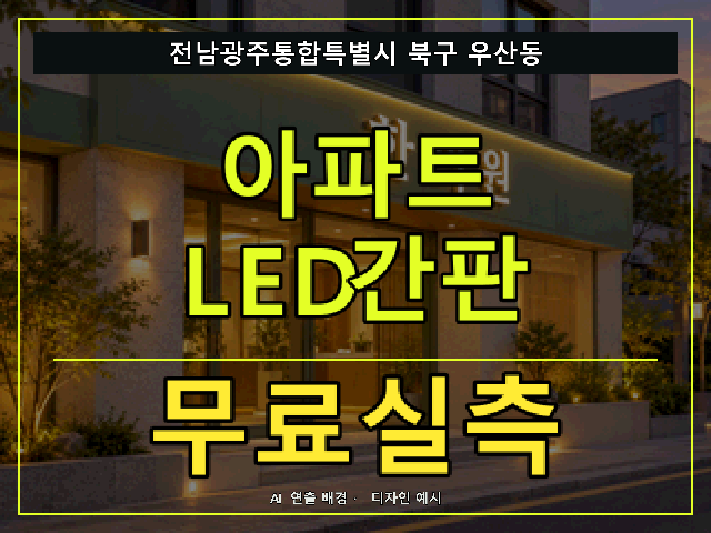 전남광주통합특별시 북구 우산동 아파트 LED간판 무료실측 안내 썸네일 · AI 연출 배경
