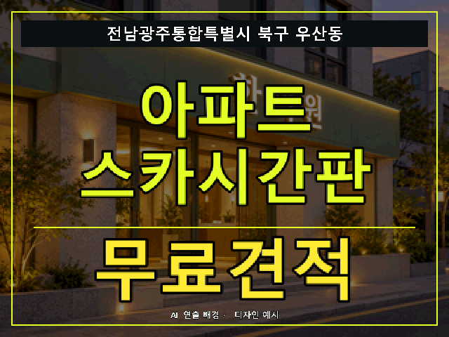 전남광주통합특별시 북구 우산동 아파트 스카시간판 무료견적 안내 썸네일 · AI 연출 배경