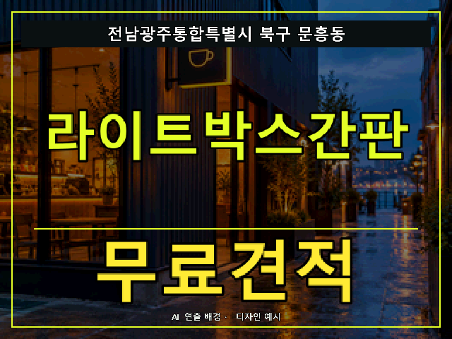 전남광주통합특별시 북구 문흥동 라이트박스간판 무료견적 안내 썸네일 · AI 연출 배경