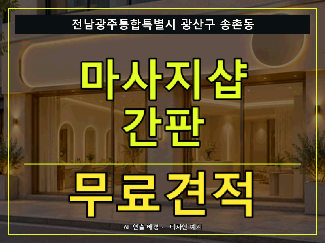 전남광주통합특별시 광산구 송촌동 마사지샵 간판 무료견적 안내 썸네일 · AI 연출 배경