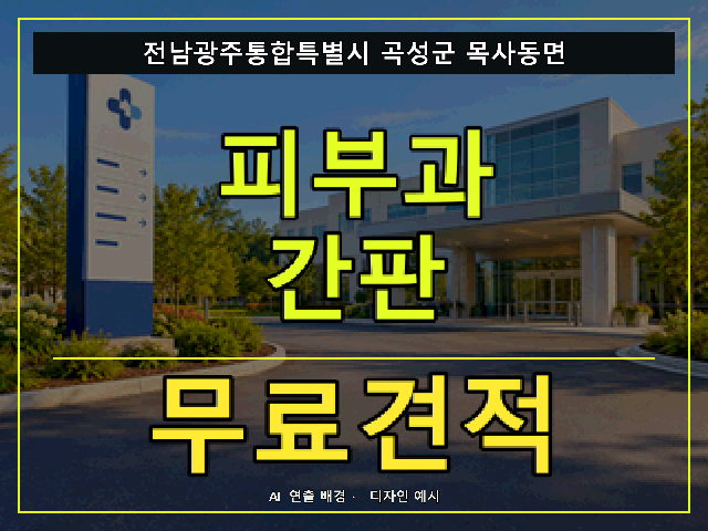 전남광주통합특별시 곡성군 목사동면 피부과 간판 무료견적 안내 썸네일 · AI 연출 배경