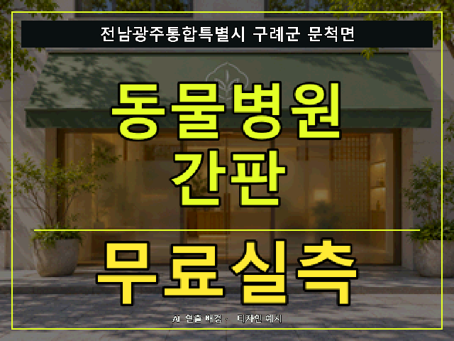 전남광주통합특별시 구례군 문척면 동물병원 간판 무료실측 안내 썸네일 · AI 연출 배경