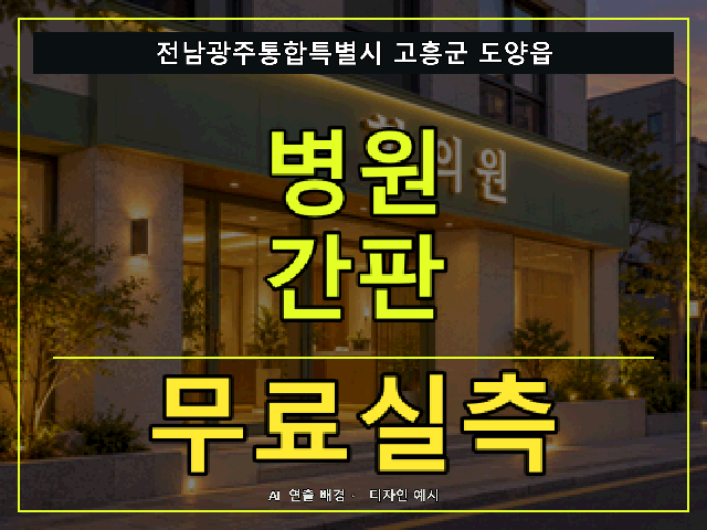 전남광주통합특별시 고흥군 도양읍 병원 간판 무료실측 안내 썸네일 · AI 연출 배경