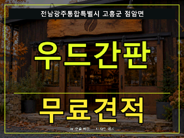 전남광주통합특별시 고흥군 점암면 우드간판 무료견적 안내 썸네일 · AI 연출 배경