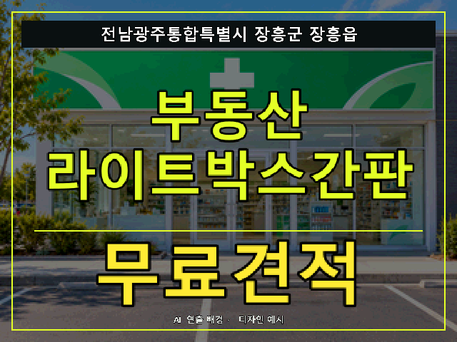 전남광주통합특별시 장흥군 장흥읍 부동산 라이트박스간판 무료견적 안내 썸네일 · AI 연출 배경