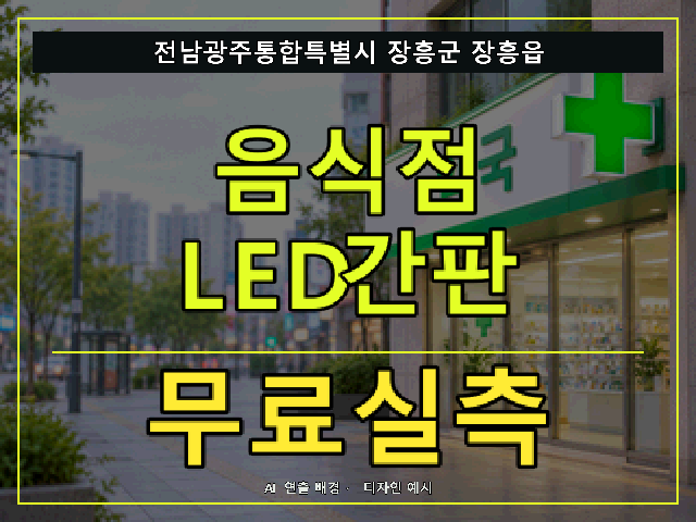 전남광주통합특별시 장흥군 장흥읍 음식점 LED간판 무료실측 안내 썸네일 · AI 연출 배경