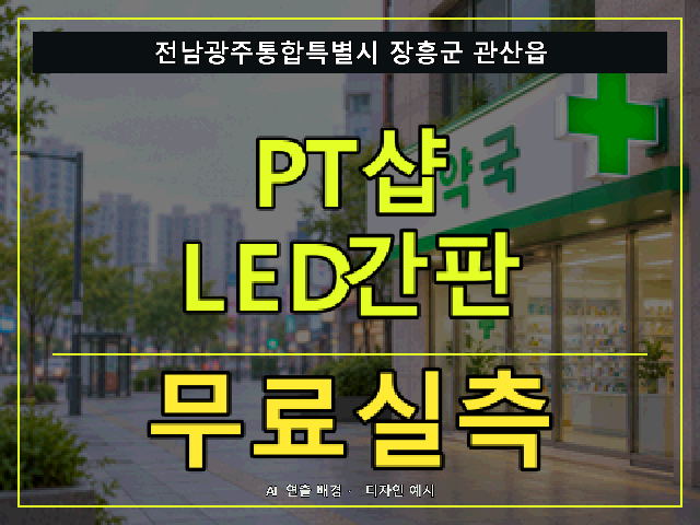 전남광주통합특별시 장흥군 관산읍 PT샵 LED간판 무료실측 안내 썸네일 · AI 연출 배경