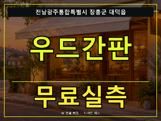 전남광주통합특별시 장흥군 대덕읍 우드간판 무료실측 안내 썸네일 · AI 연출 배경