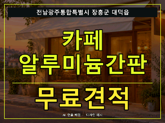 전남광주통합특별시 장흥군 대덕읍 카페 알루미늄간판 무료견적 안내 썸네일 · AI 연출 배경