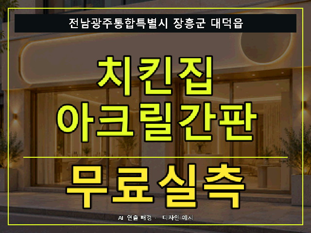 전남광주통합특별시 장흥군 대덕읍 치킨집 아크릴간판 무료실측 안내 썸네일 · AI 연출 배경