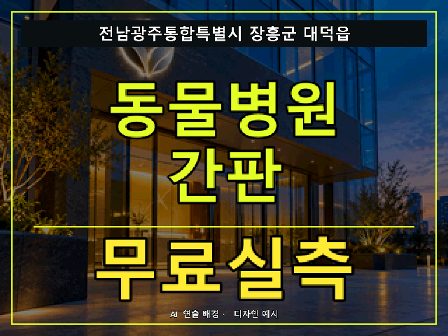 전남광주통합특별시 장흥군 대덕읍 동물병원 간판 무료실측 안내 썸네일 · AI 연출 배경