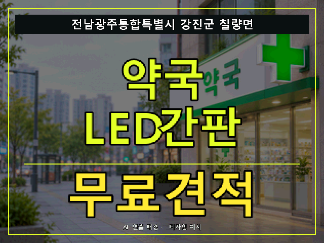 전남광주통합특별시 강진군 칠량면 약국 LED간판 무료견적 안내 썸네일 · AI 연출 배경