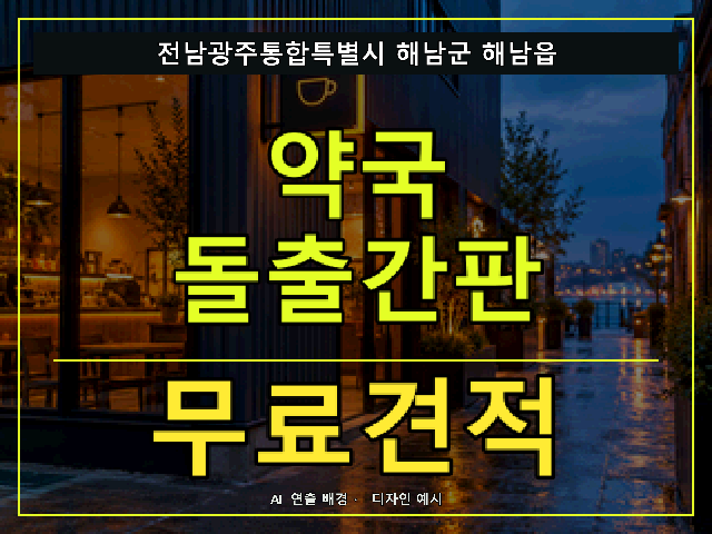 전남광주통합특별시 해남군 해남읍 약국 돌출간판 무료견적 안내 썸네일 · AI 연출 배경