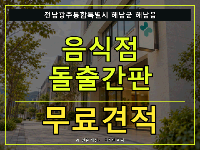 전남광주통합특별시 해남군 해남읍 음식점 돌출간판 무료견적 안내 썸네일 · AI 연출 배경