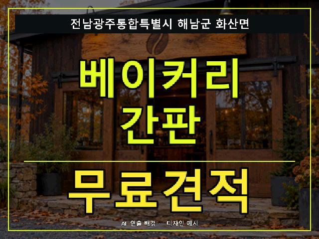 전남광주통합특별시 해남군 화산면 베이커리 간판 무료견적 안내 썸네일 · AI 연출 배경