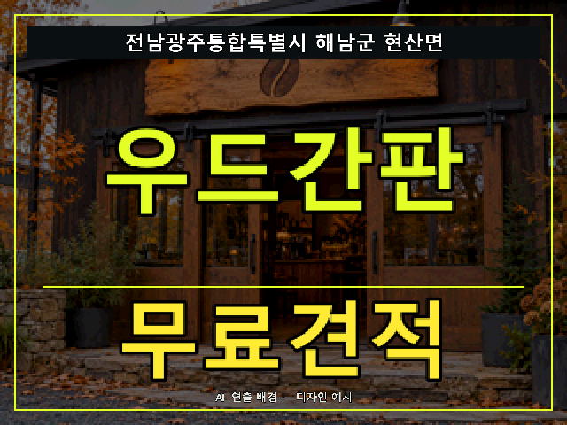 전남광주통합특별시 해남군 현산면 우드간판 무료견적 안내 썸네일 · AI 연출 배경