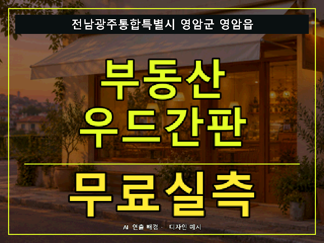전남광주통합특별시 영암군 영암읍 부동산 우드간판 무료실측 안내 썸네일 · AI 연출 배경