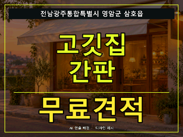 전남광주통합특별시 영암군 삼호읍 고깃집 간판 무료견적 안내 썸네일 · AI 연출 배경