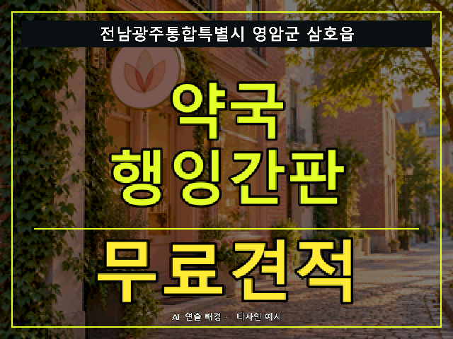 전남광주통합특별시 영암군 삼호읍 약국 행잉간판 무료견적 안내 썸네일 · AI 연출 배경