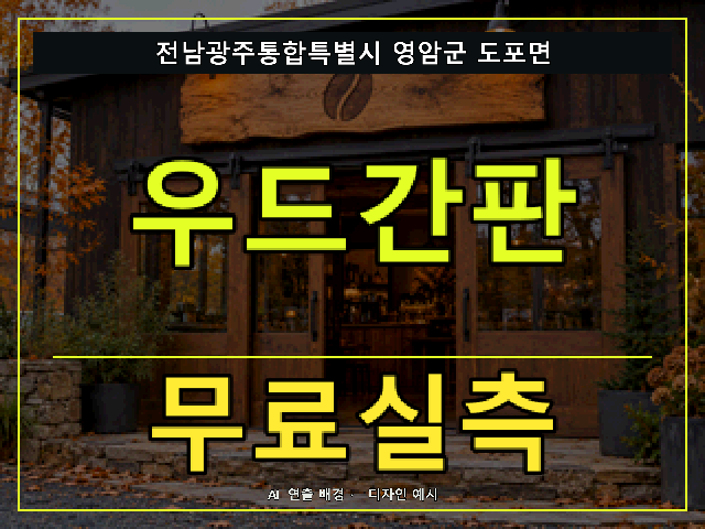 전남광주통합특별시 영암군 도포면 우드간판 무료실측 안내 썸네일 · AI 연출 배경