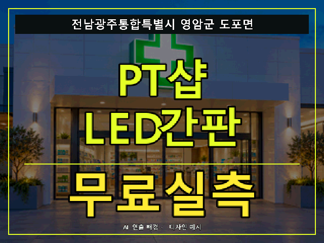 전남광주통합특별시 영암군 도포면 PT샵 LED간판 무료실측 안내 썸네일 · AI 연출 배경