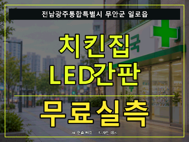 전남광주통합특별시 무안군 일로읍 치킨집 LED간판 무료실측 안내 썸네일 · AI 연출 배경