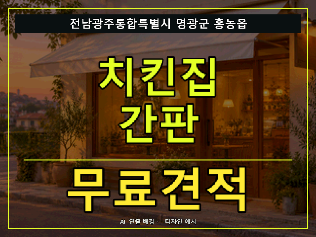 전남광주통합특별시 영광군 홍농읍 치킨집 간판 무료견적 안내 썸네일 · AI 연출 배경