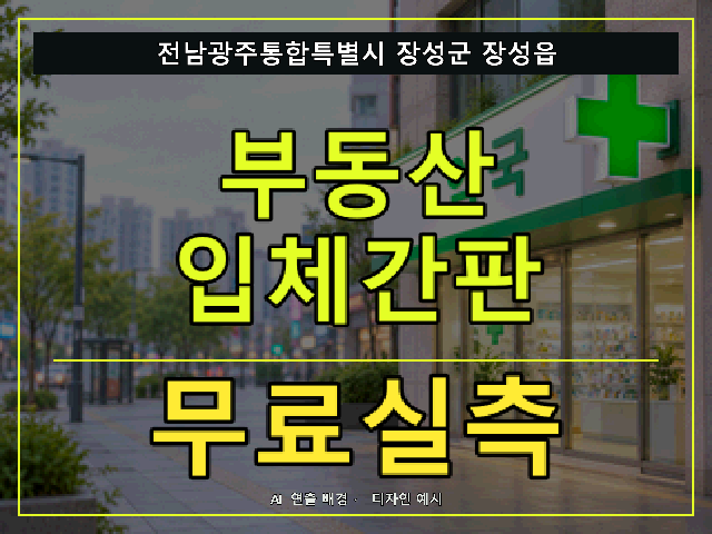 전남광주통합특별시 장성군 장성읍 부동산 입체간판 무료실측 안내 썸네일 · AI 연출 배경