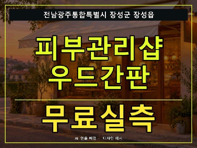 전남광주통합특별시 장성군 장성읍 피부관리샵 우드간판 무료실측 안내 썸네일 · AI 연출 배경