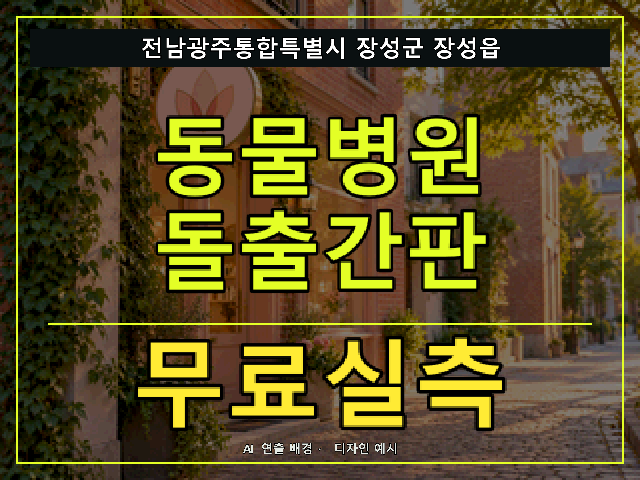 전남광주통합특별시 장성군 장성읍 동물병원 돌출간판 무료실측 안내 썸네일 · AI 연출 배경