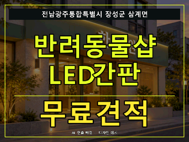 전남광주통합특별시 장성군 삼계면 반려동물샵 LED간판 무료견적 안내 썸네일 · AI 연출 배경